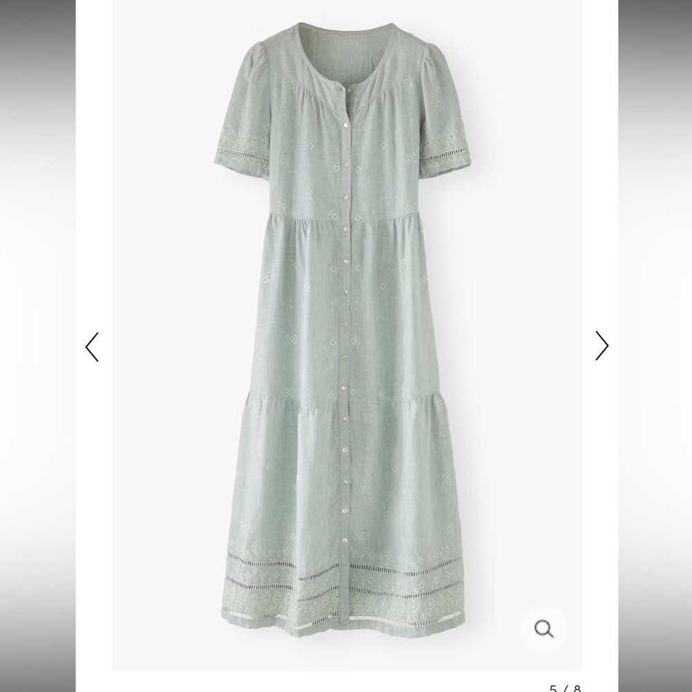 NWOT Wrap London Light Blue Teal Linen Embroidered Dress